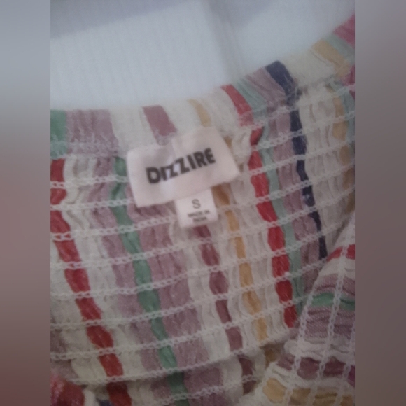 Dizzire Off The Shoulder Rainbow Striped Top - Picture 3 of 5